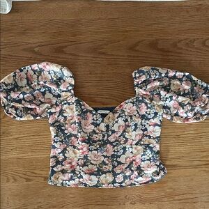 Abercrombie & Fitch Floral Puff Sleeve Blouse - Pink and Blue